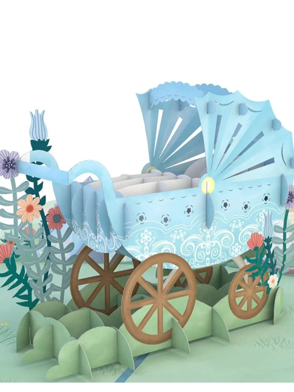 Blue Baby Carriage Pop-Up 3-D Baby Shower Greeting Card
